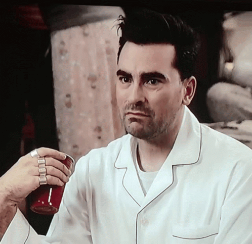 Offended David Rose Holding Beer Cup GIF