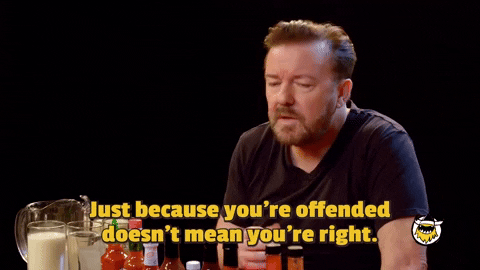 Offended Ricky Gervais On Hot Ones GIF