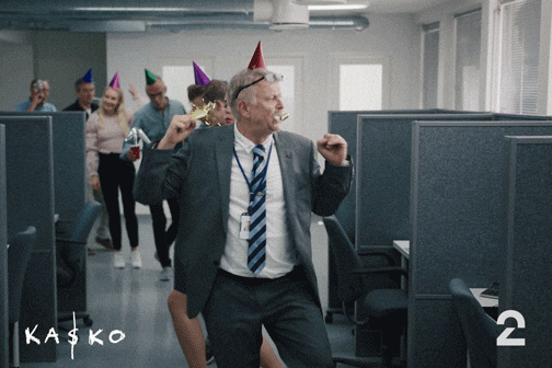 Office Celebration With Party Hat Dancing GIF