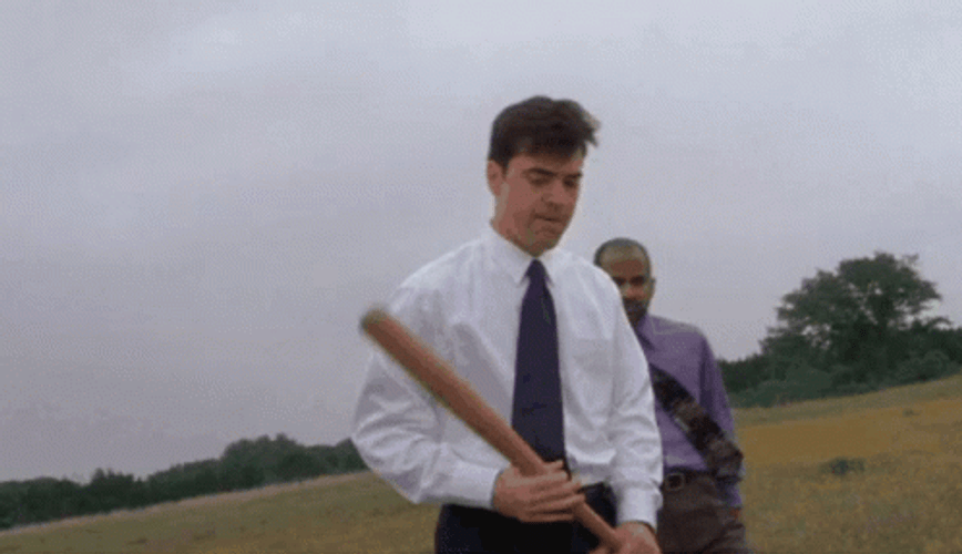 Office Space Workers Individually Beat Down Printer GIF