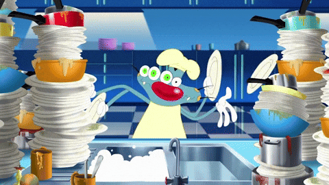 Oggy And The Cockroaches Never Ending Washing Plates GIF