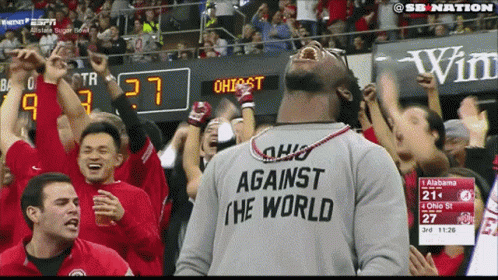 Ohio State Fans In Audience Celebrating GIF