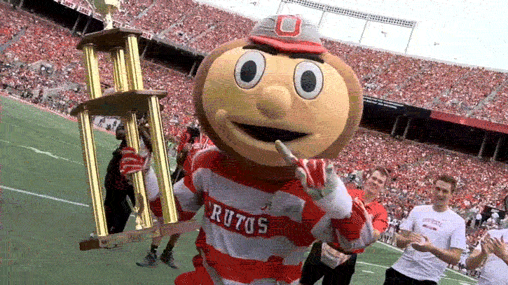 Ohio State Mascot Brutus Buckeye Holding Trophy GIF