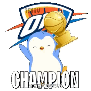 Okc Logo With A Penguin Holding A Trophy GIF
