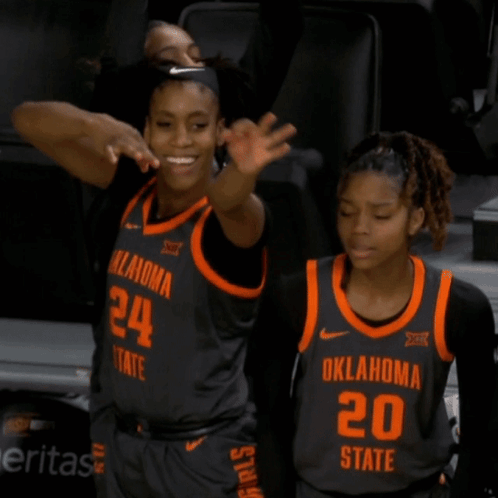 Oklahoma State Basketball Players Wearing Black And Orange Jerseys GIF