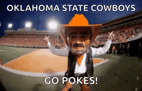 Oklahoma State Cowboys Mascot Dancing on Football Field