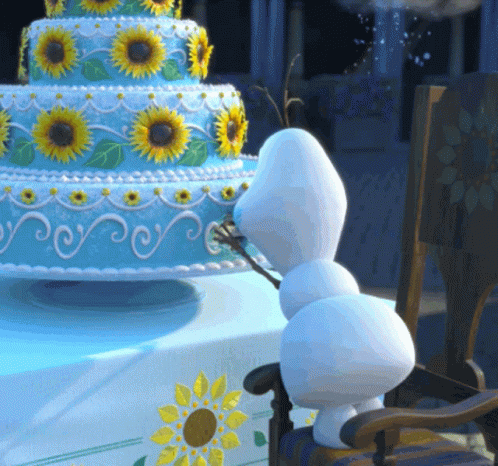 Olaf Frozen Sneaky Eating Cake GIF