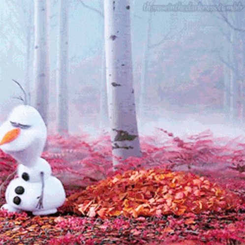Olaf Diving On Autumn Leaves GIF
