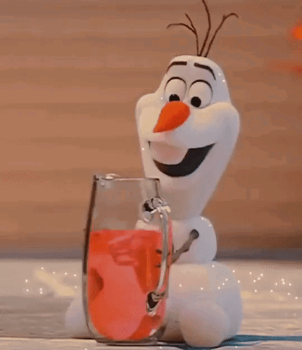 Olaf From Frozen Is Holding A Jar Of Candy In His Mouth . GIF