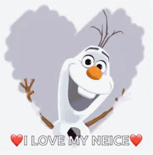 Olaf in Front of Heart Says I Love My Neice
