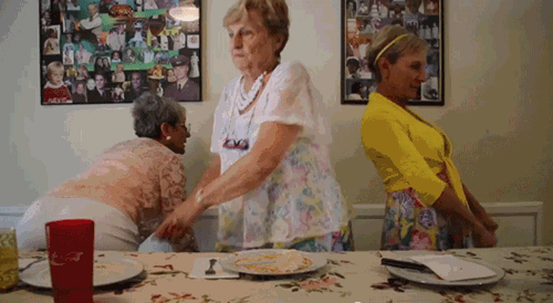 Old Lady Dancing At The Dining Table GIF