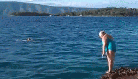 Old Lady Water Splash Dive GIF