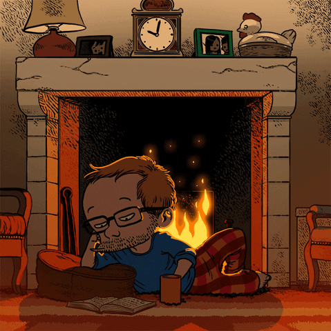 Old Man Beside Fireplace GIF