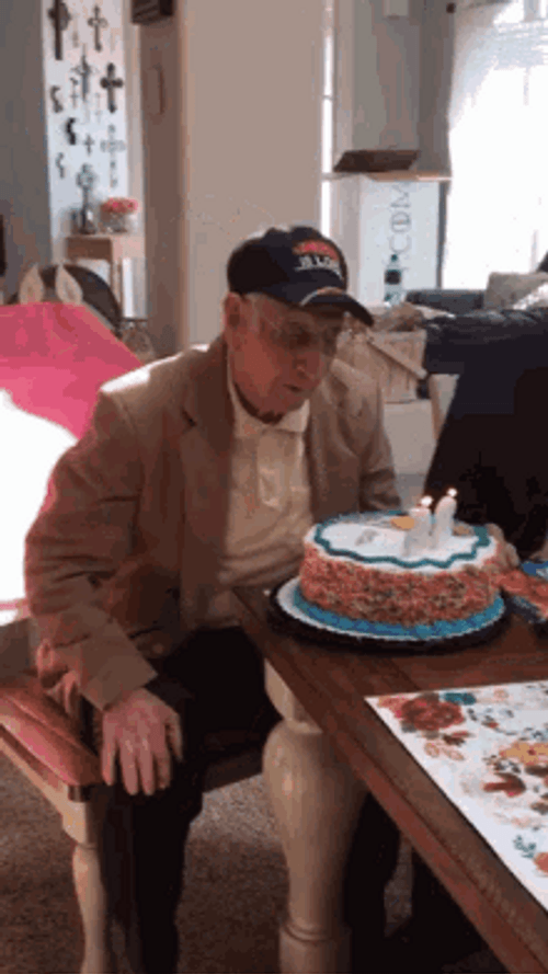 Old Man Birthday Blowing Cake Party GIF