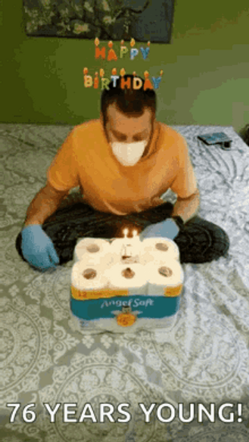 Old Man Birthday Blowing Toilet Paper Cake GIF
