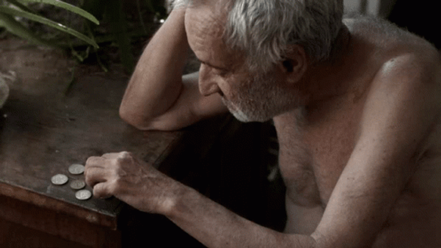 Old Man Counting Coins Broke GIF
