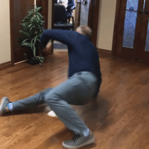 Old Man In Blue Break Dance GIF