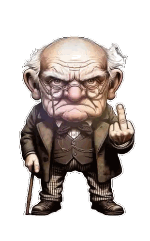 Old Man with Glasses Giving Middle Finger