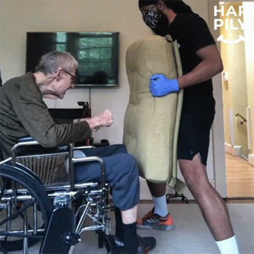 Old Men In Wheelchair With Fighting Instructor GIF