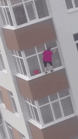 Old Woman Cleaning Outside Window GIF