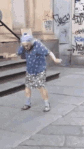Old Woman Crazy Dancing In The Street GIF
