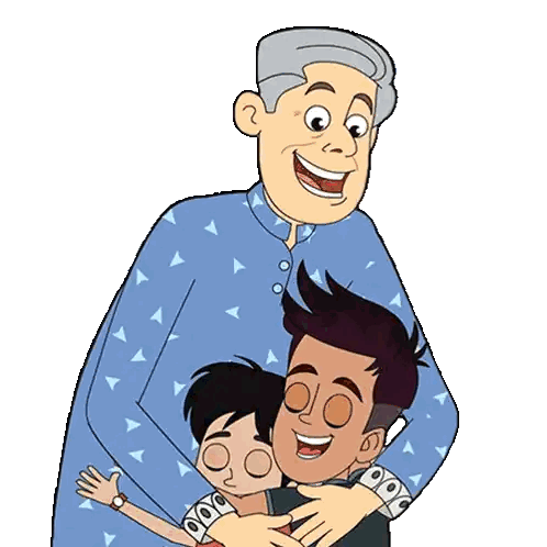 Older Man Hugging Two Boys