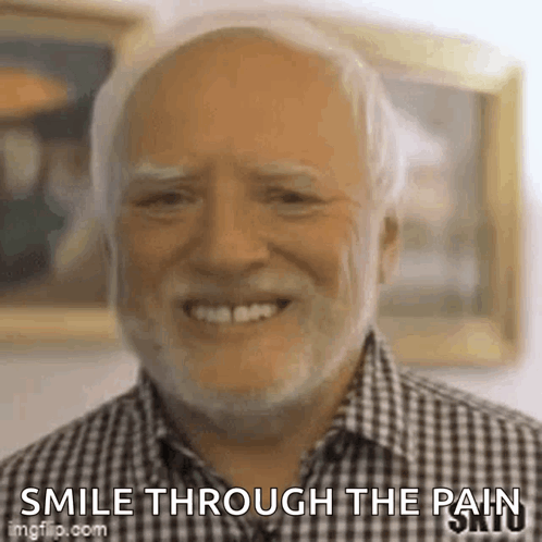 Older Man Smiling Says Smile Through Pain