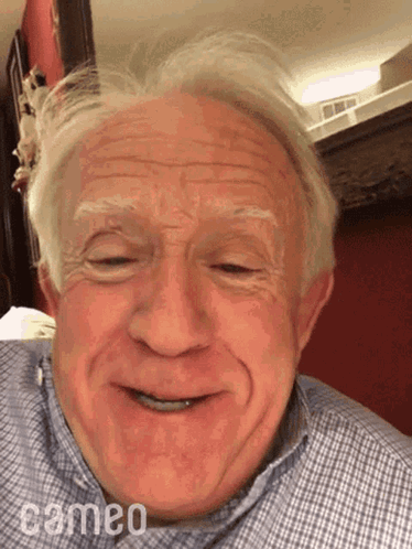 Older Man Smiling With Cameo Written On Face GIF