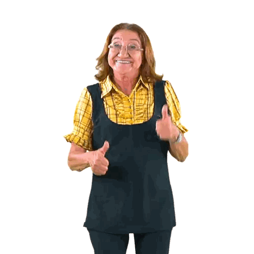 Older Woman in Glasses and Plaid Shirt Giving Thumbs Up