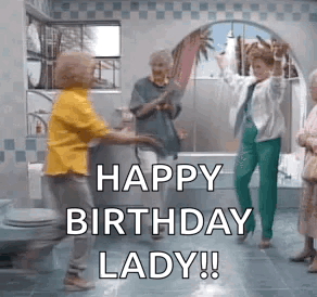 Older Women Dancing in Bathroom with Surfboard