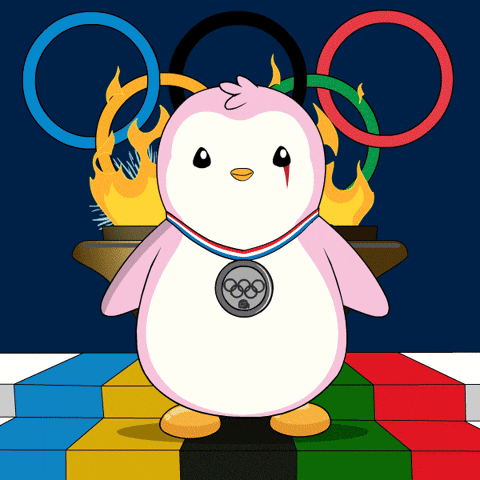 Olympic Rings Pink Penguin Bow GIF