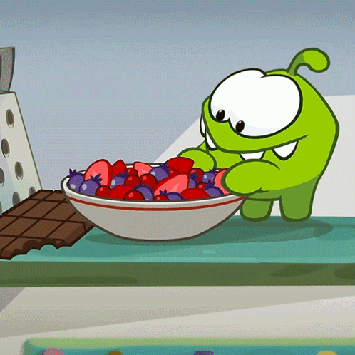 Om Nom Eating Fruit Bowl GIF