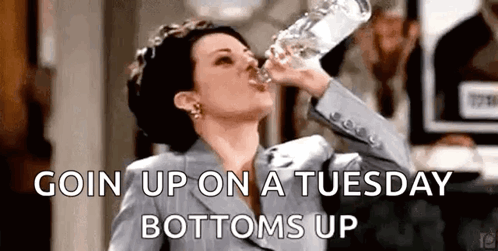 On A Tuesday Megan Mullally Vodka Bottoms Up GIF
