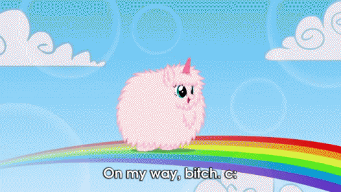 On My Way Pink Fluffy Unicorns Dancing On Rainbows GIF
