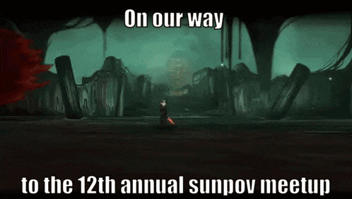 On Our Way To The 12Th Annual Sunpov Meetup Is Written On A Screen GIF