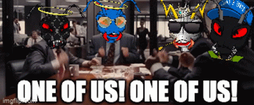 One of Us Group Sitting Around Table