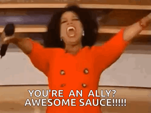 Oprah Winfrey Is Holding A Microphone With Her Arms In The Air . GIF
