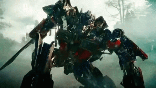 Optimus Prime Holding Sword and Shield in Forest