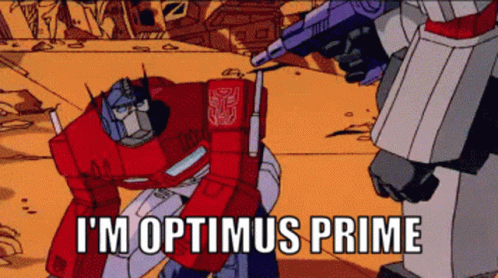 Optimus Prime Kneeling Before Megatron Saying I'm Optimus Prime