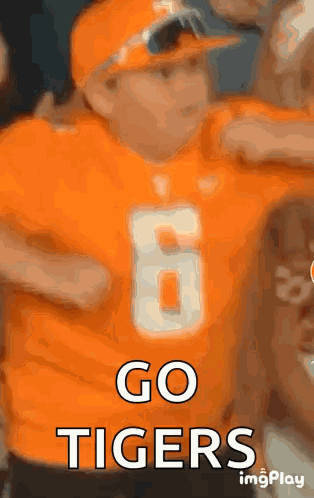 Orange Shirt Boy with Hat Says Go Tigers