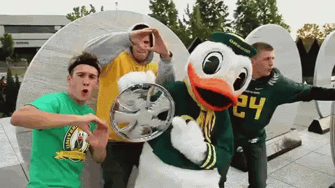 Oregon Ducks Mascot With Fans GIF