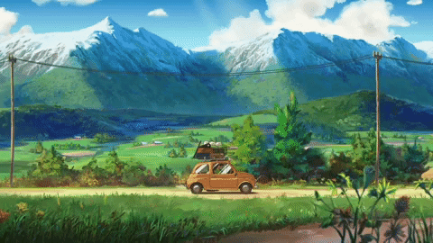 Oregon Trail Cartoon Car Ride GIF