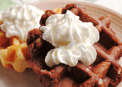 Original And Chocolate Waffles With Whipped Cream GIF