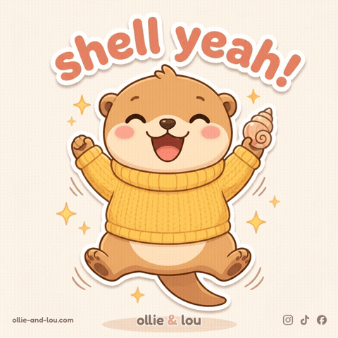 Otter In Yellow Sweater Holding Shell Saying Shell Yeah GIF