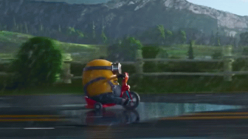 Otto Riding Tricycle In Minions: The Rise Of Gru GIF