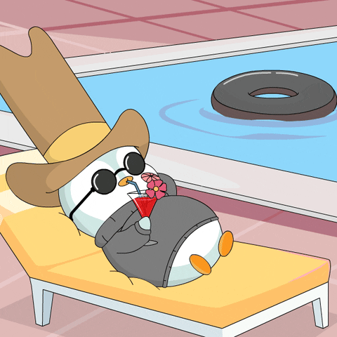 Out Of Office Pudgy Penguin Drinking Beside Pool GIF