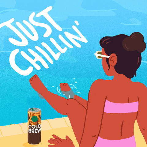 Out Of Office Woman Sitting On Pool Side GIF