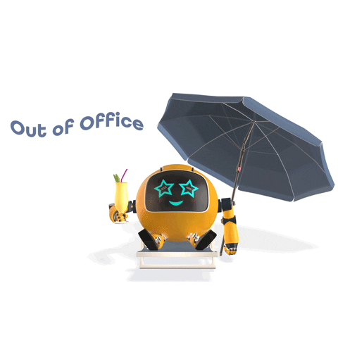 Out Of Office Yellow Robot Holding Drink GIF