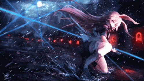 Outer Space Anime Girl Laser Sword Battle GIF