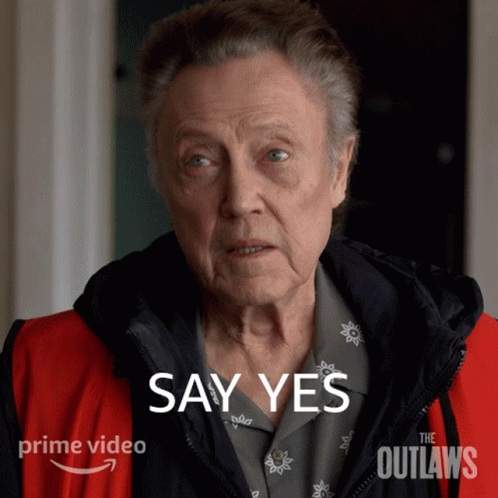 Outlaws Ad Man in Red Jacket Saying Yes